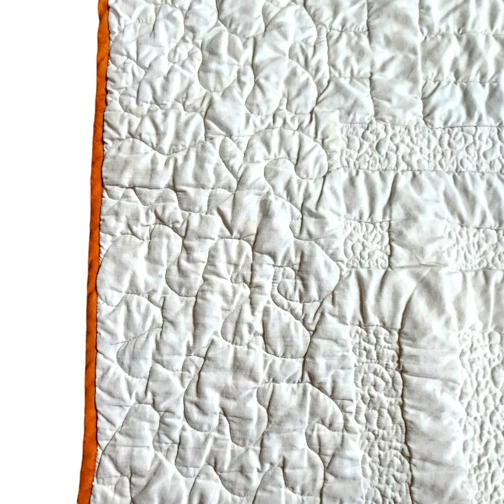 Vintage 90's Handmade Quilt Squares Green Brown Machine Pieced 72x72